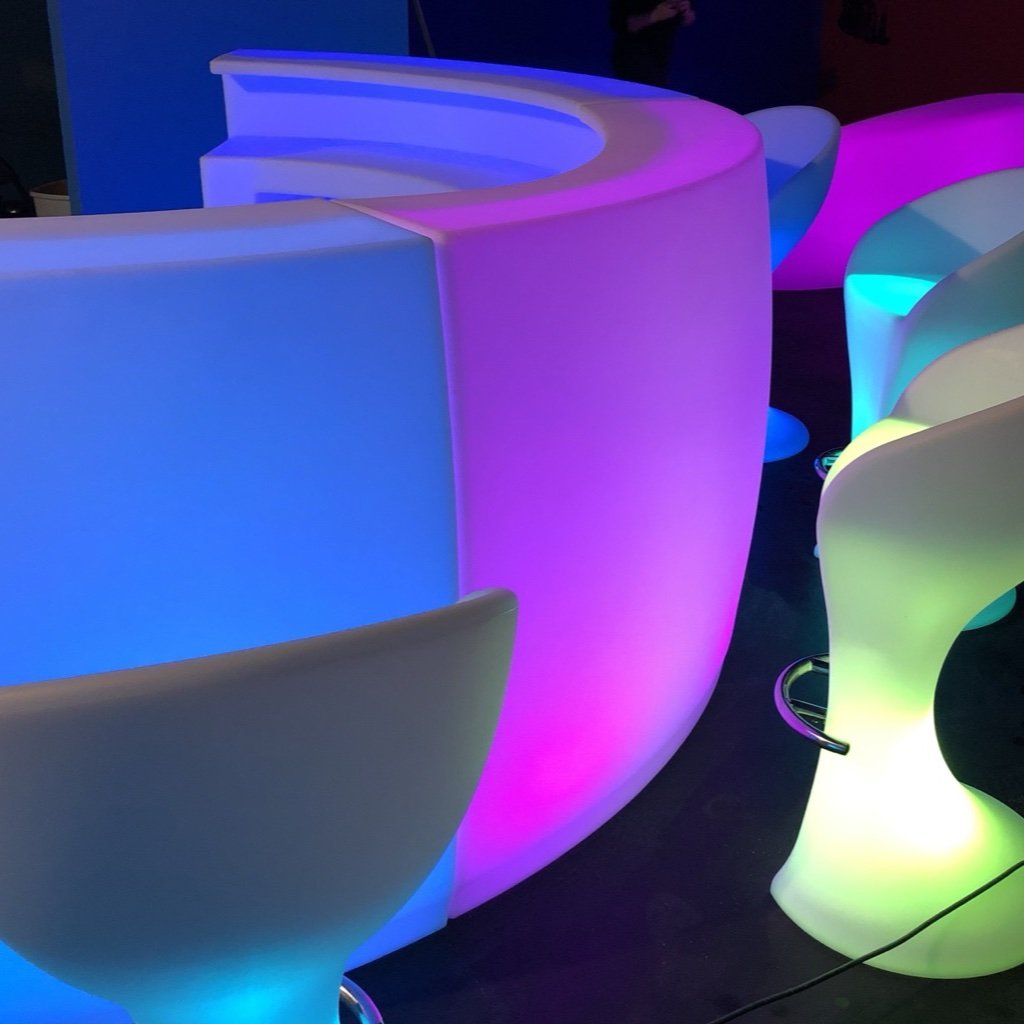 LED RGB Glow Lounge Lot 4 Bars 36 Chairs Tables Cubes (Used)