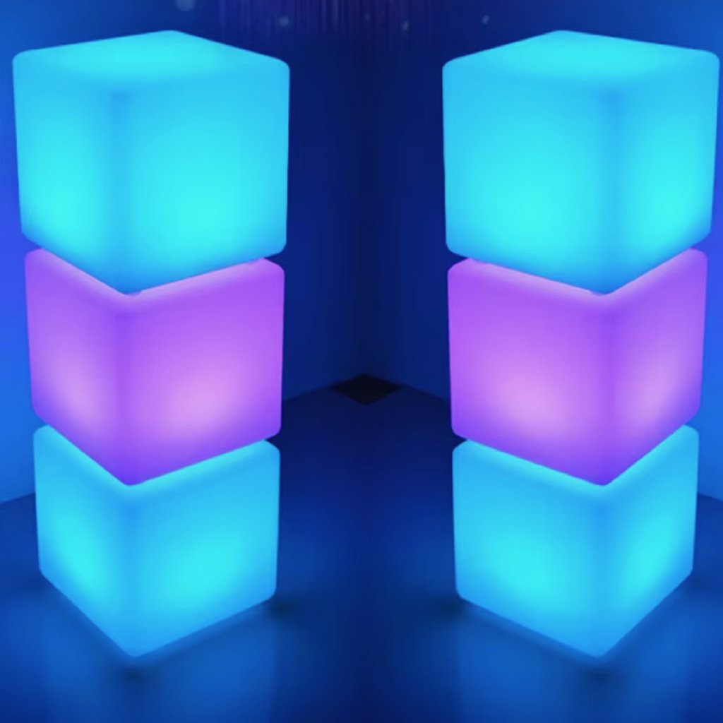LED RGB Glow Tables + Cubes 6 Tall 4 Short 4 Cubes Used