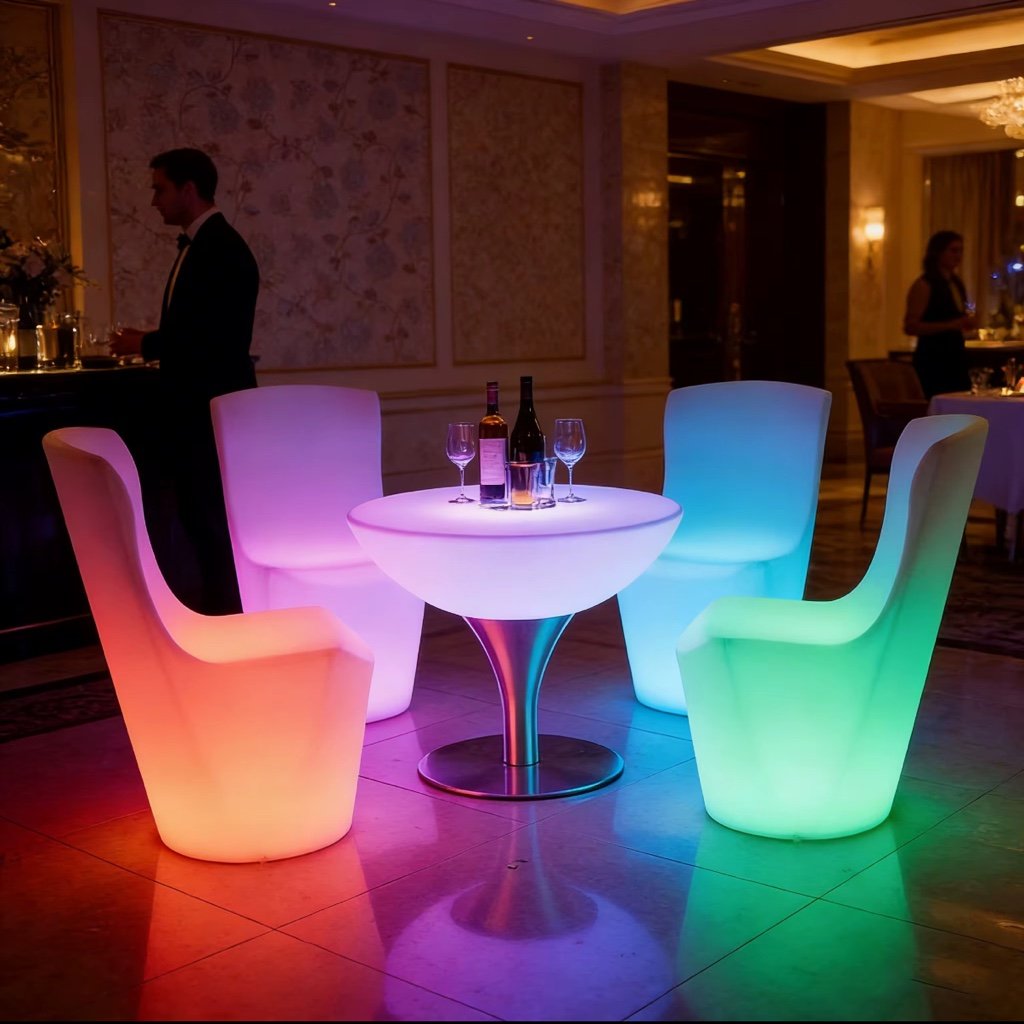 LED RGB Glow Tables + Cubes 6 Tall 4 Short 4 Cubes Used