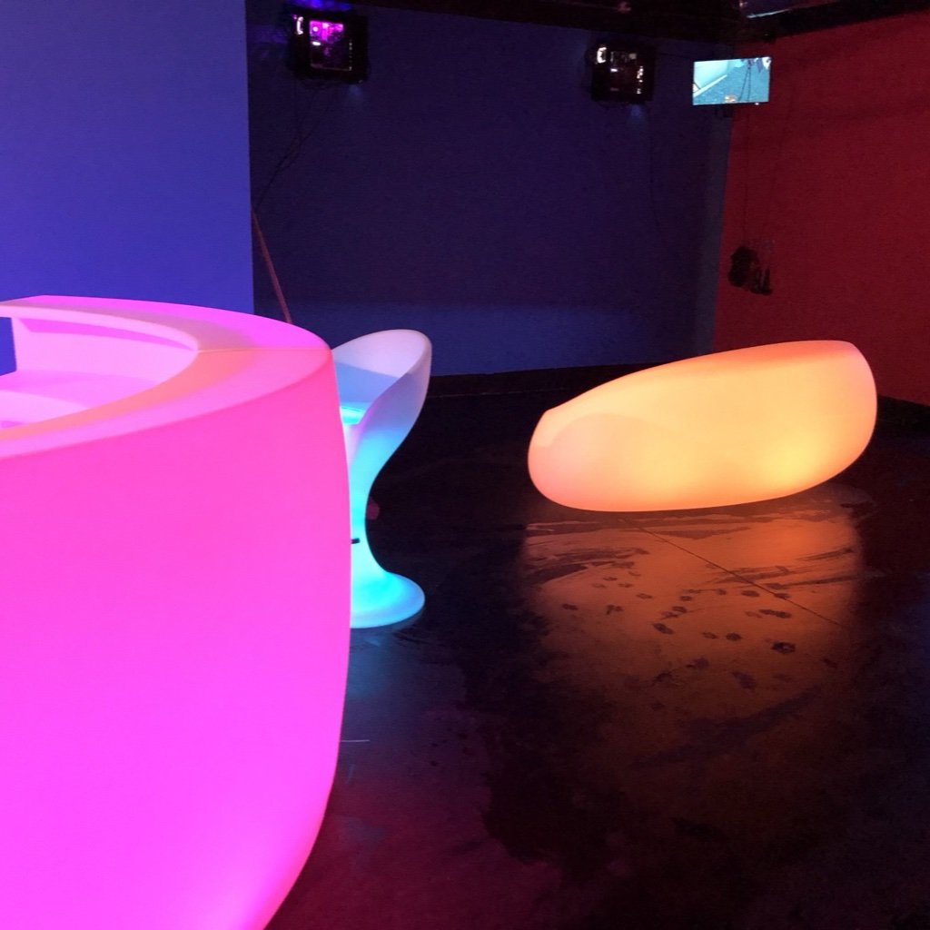 LED RGB Glow Lounge Lot 4 Bars 36 Chairs Tables Cubes (Used)