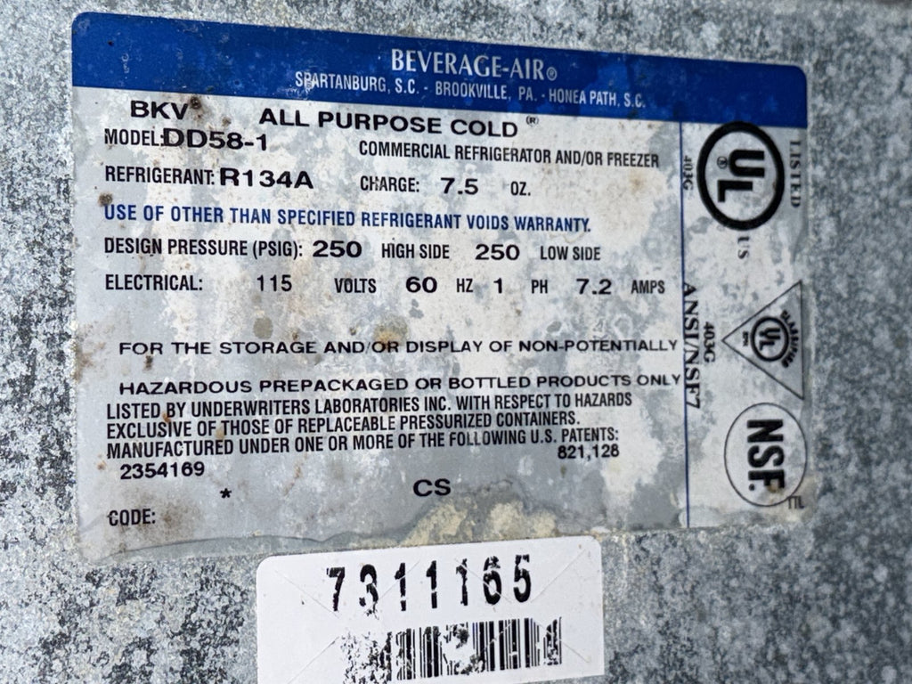 Beverage-Air DD58-1 commercial dual-door direct-draw keg cooler (used)